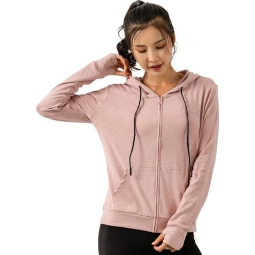 Winter hooded fitness top womens slim slimming sports long-sleeved nude yoga wear jacket