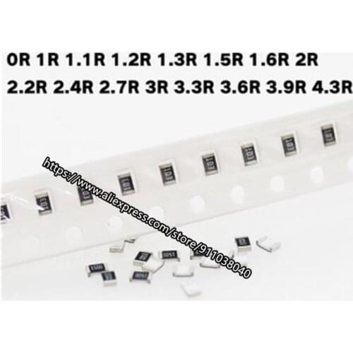 200pcs/lot Chip resistor 0R 0201 5% 0402 0603 0805 1206 1210 2010 2512 0R 1R 1.1R 1.2R 1.3R 1.5R 1.6R 1.8R