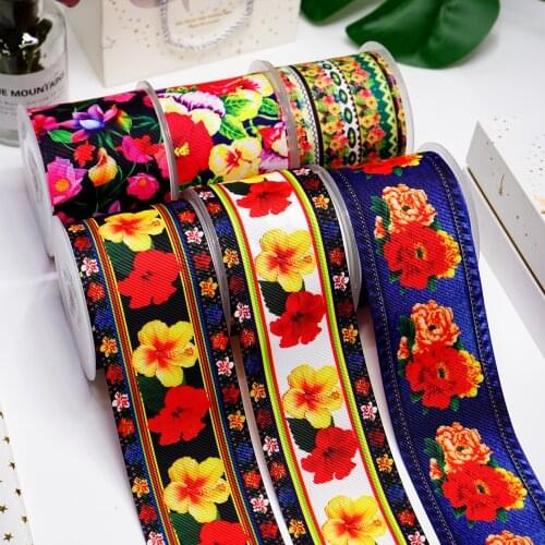 DIY Cartoon Flower Printed Grosgrain Ribbon For Craft Supplies Sewing Accessories 5 Yards. 10302