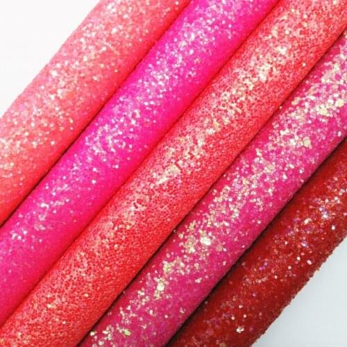 Amonglitter Pink Rose Red Chunky Glitter Leather Glitter Fabric, Neon Glitter Sheets for DIY Bows Bags 21x29cm A4 size MB005