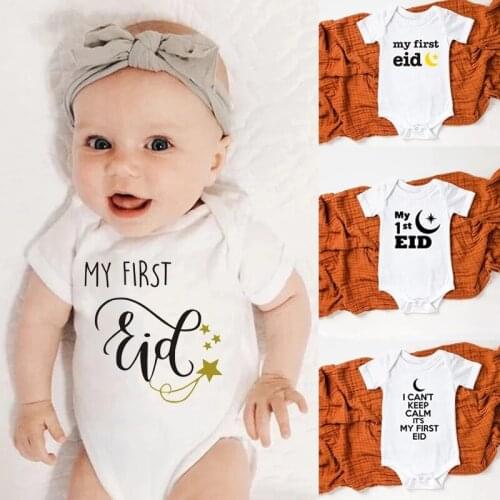 My First Eid Printed Newborn Baby Short Sleeve Bodysuits Cute Cotton Casual Body Baby Girls Boys Rompers Clothes Onesie
