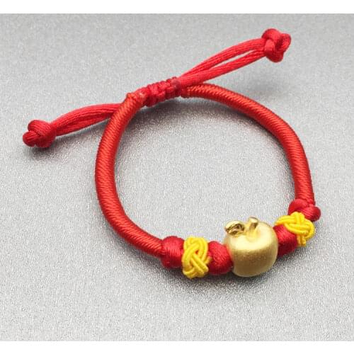 Pure 999 24K Yellow Gold Lovely Apple Bead Knitted Bracelet 16cm Length