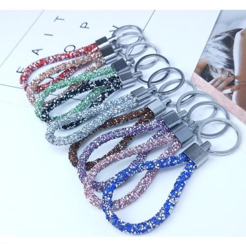 Fashion Accessories Crystal PU Leather Rope Keychain Jewelry For Women Men Gift Car key Chain Bag Pendant Candy Colors Keyring