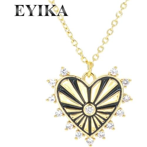 EYIKA Gold Fill Zircon Heart Boom Pendant Necklace for Women Colorful Enamel Sunshine Choker Rock Punk Wedding Fine Jewelry Gift