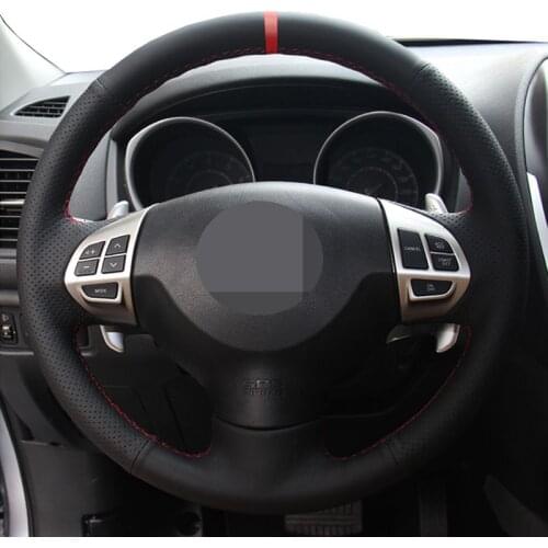 Black Genuine Leather Car Steering Wheel Cover For Mitsubishi Lancer X 10 Pajero Sport Outlander ASX Colt Citroen C-Crosser