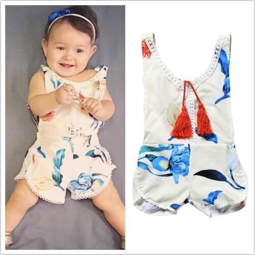 Hooyi Baby Girl Clothes Summer Braces Romper Infant Cute Backless Print One Piece