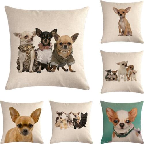 Pet Chihuahua Dog Cotton Linen Throw Pillow Case Cushion Cover Home Decor Decorative Pillows For Sofa Seat Cushion 45cm*45cm