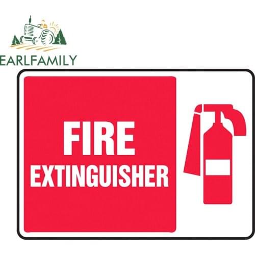 EARLFAMILY 13cm x 9.3cm for Fire Extinguisher Safety Sign Car Stickers Refrigerator RV Laptop Decals Waterproof Vinyl Car Wrap