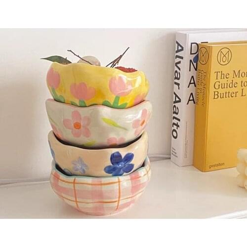 CuteLife Nordic Small Flower Ceramic Bowl Cute Kitchen Tableware Popcorn Bowl Home Decor Vintage Salad Noodles Food Fruit Bowl