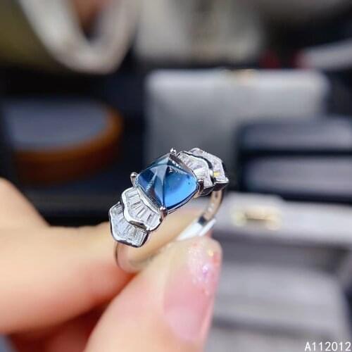 KJJEAXCMY fine jewelry S925 sterling silver inlaid natural blue topaz new girl exquisite ring support test Chinese style