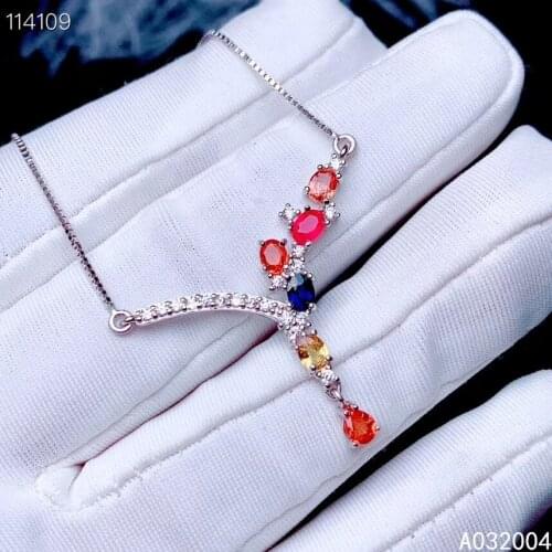 KJJEAXCMY Fine Jewelry 925 Sterling Silver inlaid Natural colored sapphire Female Pendant Necklace classic Support Detection