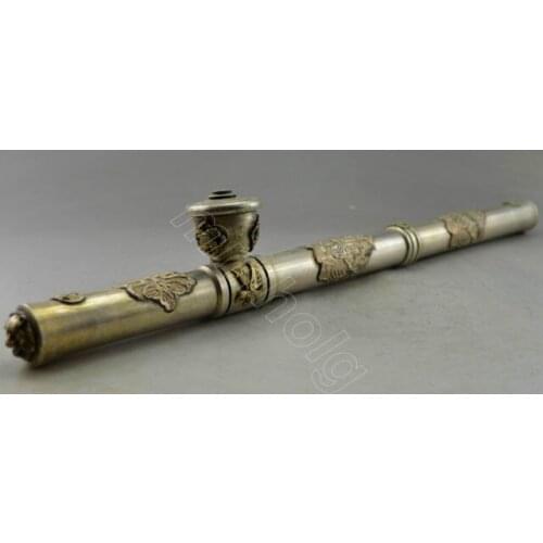 Collectible Decorated Old Handwork Tibetan Silver Carved Dragon Eagle Smoking Pipe