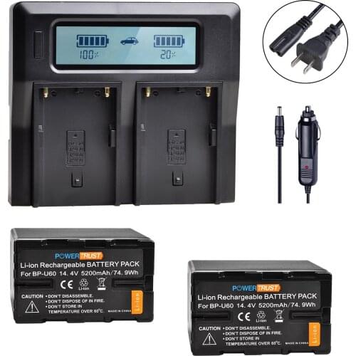 2Pc BP-U60 Battery+LCD Dual Charger for Sony PMW-100 PMW-150 PMW-160 PMW-200 PMW-300 PMW-EX1 EX3 EX280 EX260 PHU-60K