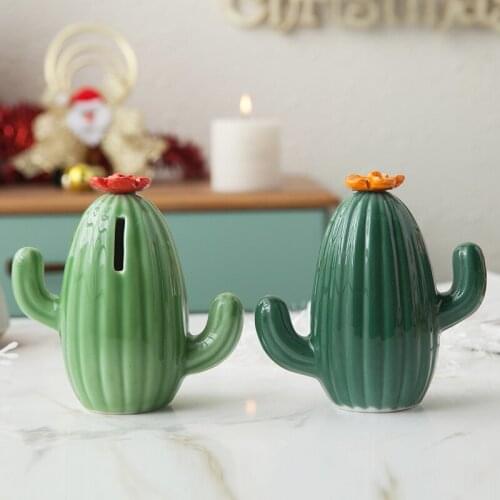 Creative green cactus Money Boxes Fun cactus plant ceramic piggy bank home decoration