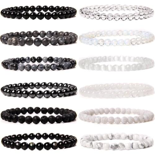 Tiny Stone Beads Bracelet Men Women Handmade 6 mm Black Labradorite Stretch Bracelets Femme White Howlite Opalite Bangle Homme
