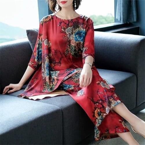 Summer Middle-aged Casual Two Piece Set Womens Printed T-shirt & Pants Sets Female Large Size Loose Tracksuit 5XL