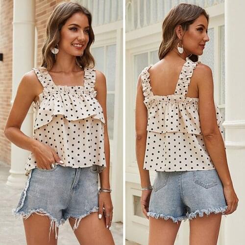 Summer Shirt Polka Dot Shirt Collar Shirt Casual Shirt Apricot