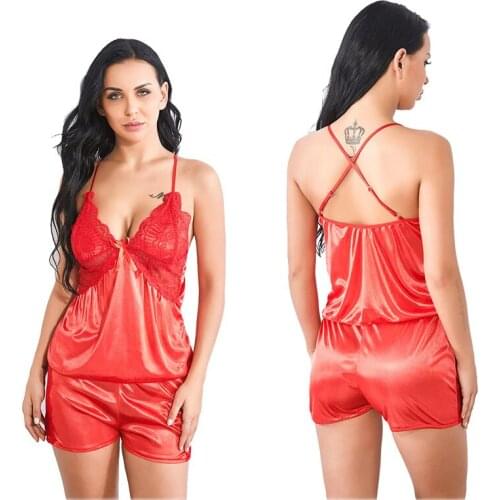 Fashion Womens New Lace Pattern Imitation Ice Silk Suspender Skirt Shorts Sexy Suit Factory Direct Sales In Europe And America