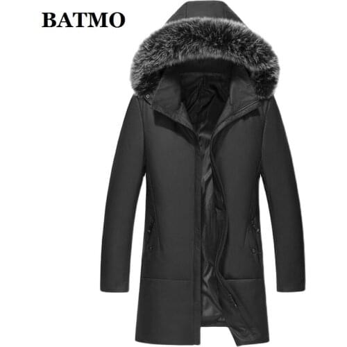 BATMO 2020 new arrival winter Genuine Leather 90% white duck down hooded jackets men,fox fur collar thicked warm coat