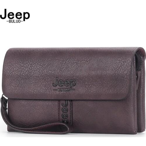 JEEP BULUO Mens Wallet Clutch Bag PU Leather Coin Purse Long Fashion Handbag Business Style Mens Card Bags Soft Key Bag