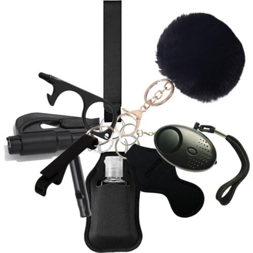 Keychain Set for Women Girls with Personal Safety Alarm, Lipstick Holder, Travel Hand Sanitizer Holder,Tassel and Wristlet