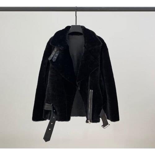 2021 New Fur Coat Female Leather Lamb Hair Short Locomotive Sheep Sheared Fur Coat Trend Leather Jacket Women Sheepskin Coats