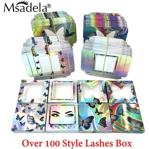 Wholesale Empty Eyelashes Packaging With Tray Soft Paper Lash Box Custom Logo Case 25MM Strip Lash 3D Mink Lashes Makeup Tools