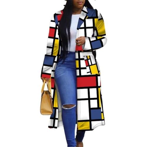 Plus Size Fashion Women Coat Color Block Plaid Double-breasted Autumn Winter Lapel Pockets Buttons Jacket African Clothes Coat