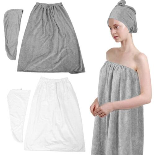 Adjustable Woman Female Bath Towel Set with Soft Bath Skirt Shower Cap Shower Wrap Hairdressing Beauty Salon Body Clean Supply