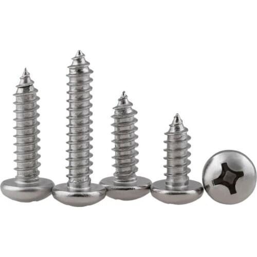 GuHua Philips Pan Head Tapping Nibbed Screw M5M6M8 PA 304 Stainless Steel Cross Round Head Self Tapping Wood Screw GB845 20Pcs