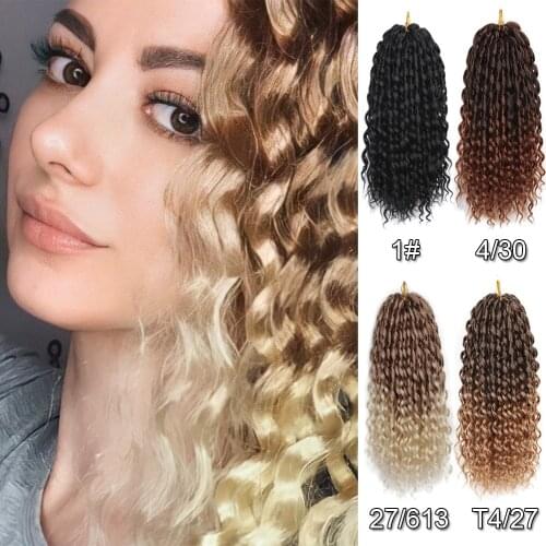Loose Deep Wave Crochet Hair Synthetic Hair Extensions 16inch Afro Curls Ombre 36Stands/Pack For Women