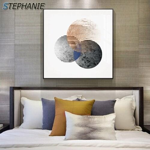 Modern Geometric Painting Gray Print Abstract Blue Orange Poster Wall Art Decorations for Room HD Fashion Tableaux Cuadro Salon