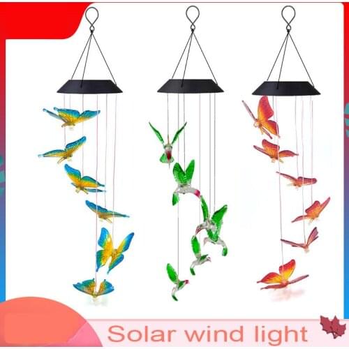 LED Solar Wind Chime Lamp Outdoor Garden Lamp Hummingbird Butterfly Colorful Rice White Lamp Angel Decorative Landscape Lamp