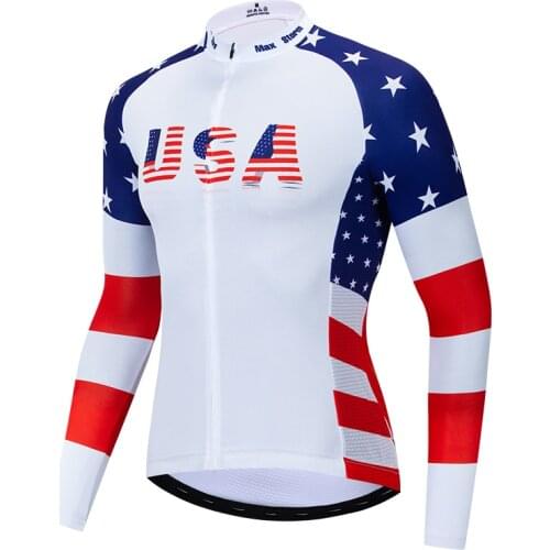 2021 USA cycling jersey winter long sleeve Winter Fleece&no Fleece cycling clothing Reflective zipper 4 pocket