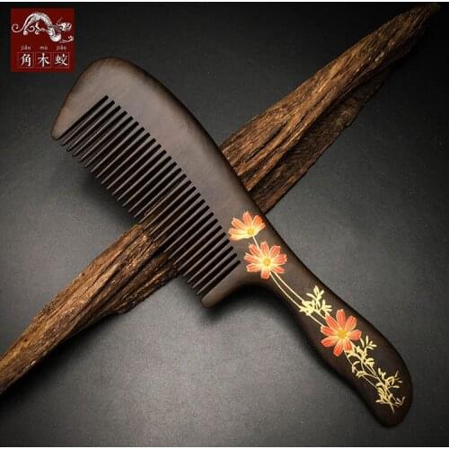 TOP END Authentic Natural CHACATE PRETO wooden comb high-quality hand-painted art fine tooth Long handle comb 251