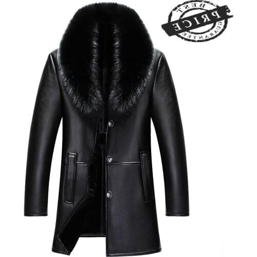 Collar Fox Fur Leather Jacket Men Clothing Wool Liner Tops Winter Mens Sheepskin Coat Plus Size 5xl Chaqueta Hombre ZTa011