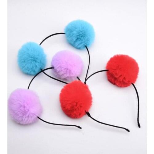 Women Girls 6cm Fluffy Fur Pompon Ball Headband Children Adults Headwear Wedding Birthday Party Hair Halloween Christmas