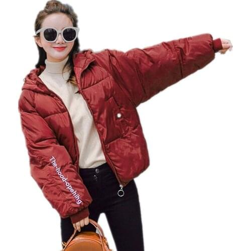 Women Parkas 2018Fashion Print Smiling Face Female Short Winter Coats Casual Down Cotton Jacket Women Hooded Loose Cute CoatQ525
