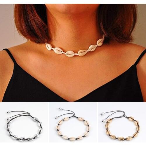 Women Bohemian Natural Shell Collar Choker Necklace Adjustable Rope Handmade Jewelry Pendant seashell Accessories dropshipping