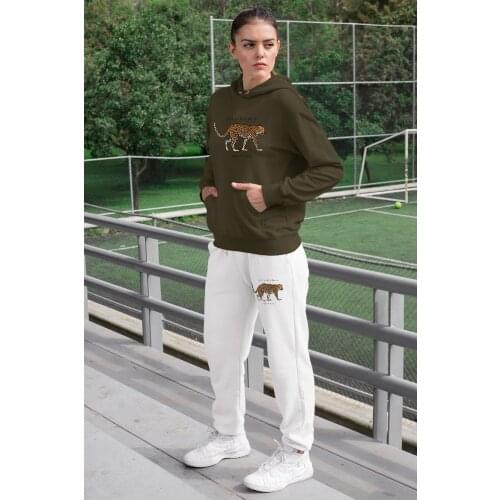 Angemiel Wear This Is Wild World Women 'S Tracksuit Set Green Hooded Sweatshirt White Sweatpants