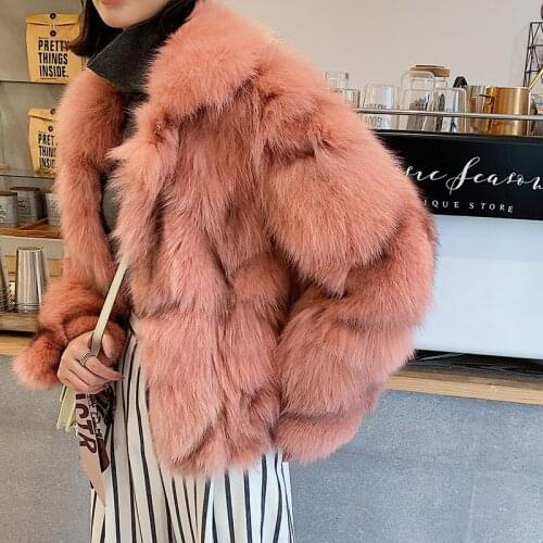 Winter Loose Fox Fur Grass Coat for Women Young Slim New Jacket High-end Full Sleeves Outwear 2020 Pink Cute Warm Thick Oversize
