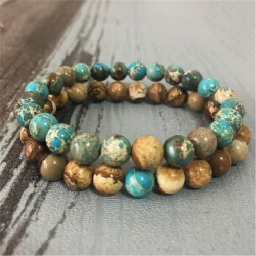 1pcs 8MM Imperial Jasper Gemstone Mala Bracelet 7.5 inches Reiki Buddhism Unisex Yoga Spirituality Chakas Wrist Stretchy