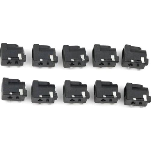 10Pcs Hot Sale DC005 5.5*2.1mm 2.1 Socket Round the Needle DC-050 Black DC Power Jack Socket Connector Wholesale
