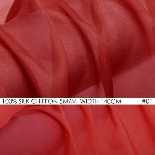 100% SILK CHIFFON FABRIC 6momme Width 55"-140cm Natural Silk Chiffon Fabric For Wedding Dress China Red NO01 Free Shipping
