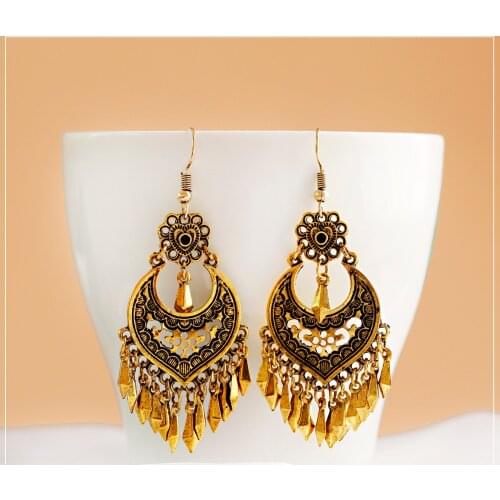 2021 Bohemia Retro Gold Color Earring For Women Gypsy Flower Tassel Dangling Earrings Turk Jhumka Indian Jewelry Gift