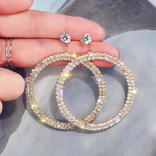 2021 South Korea East Gate hollow Earrings Silver Needle Earrings round water drill temperament circle versatile Earrings female