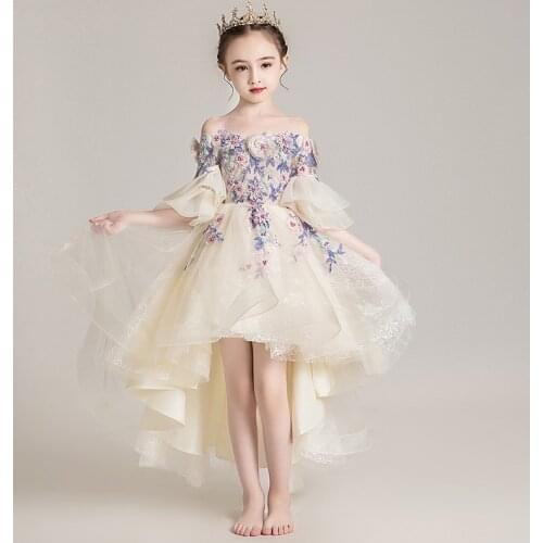 2021 Kids Wedding Dress for Girls Summer Flower Girl Princess Tulle Dresses Teenager Formal Wedding Show Party Pageant Ball Gown