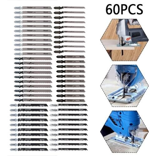 25/60pcs T-shank Jigsaw Blade Set Metal Steel Curved Jigsaw Blades Kits Wood Fast Cutting Tools Jig Saw Blade Tool Accessories