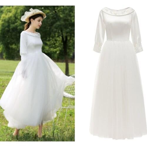 #3086 REAL PHOTOS BY FANWEIMEI Elegant O-Neck Wedding Gown Bridal Wedding Dress Bridal Gown Long Sleeve