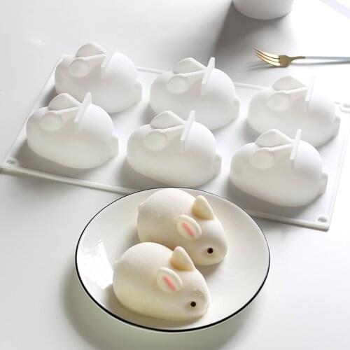 3D Rabbit Shape Silicone Cake Mold 6-cavity Mousse Dessert Baking Bunny Mold Chocolate Bakeware Pastry Decorating DIY Mould